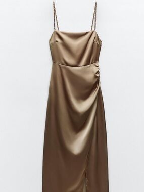cream leather dress zara ZARA CREAM FAUX LEATHER MIDI DRESS
